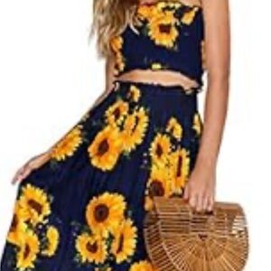 Sunflower Print Navy Maxi Skirt - Women's Floral Skirt